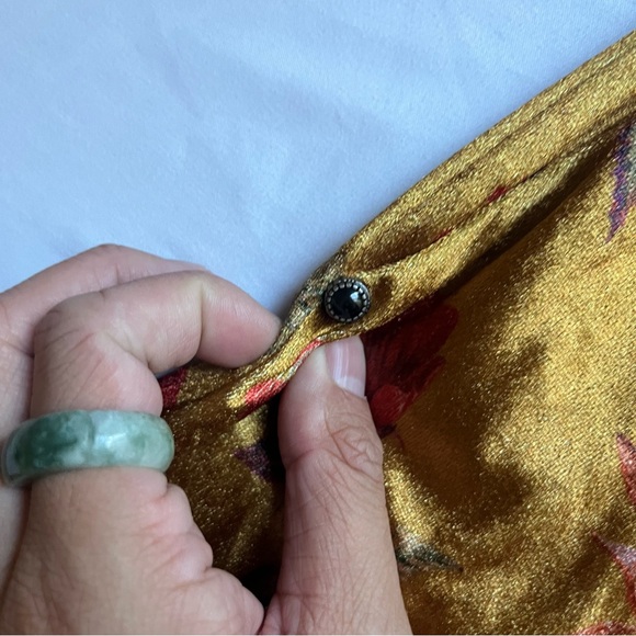 WHITE SAND gold mustard yellow knit suede velvet velour floral print wide leg - Picture 5 of 8